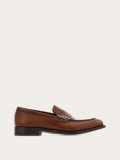 Ferragamo | Men's Penny Loafer With Gancini Ornament - Leather/Dark Brown