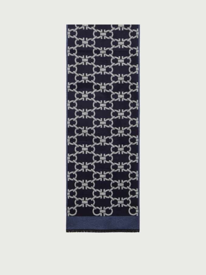 Ferragamo | Men's Gancini Scarf - Sky/Navy Blue/Ivory