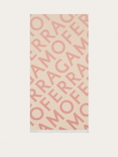 Ferragamo | Women's Double Scarf With Lettering - Nylund Pink/Mascarpone