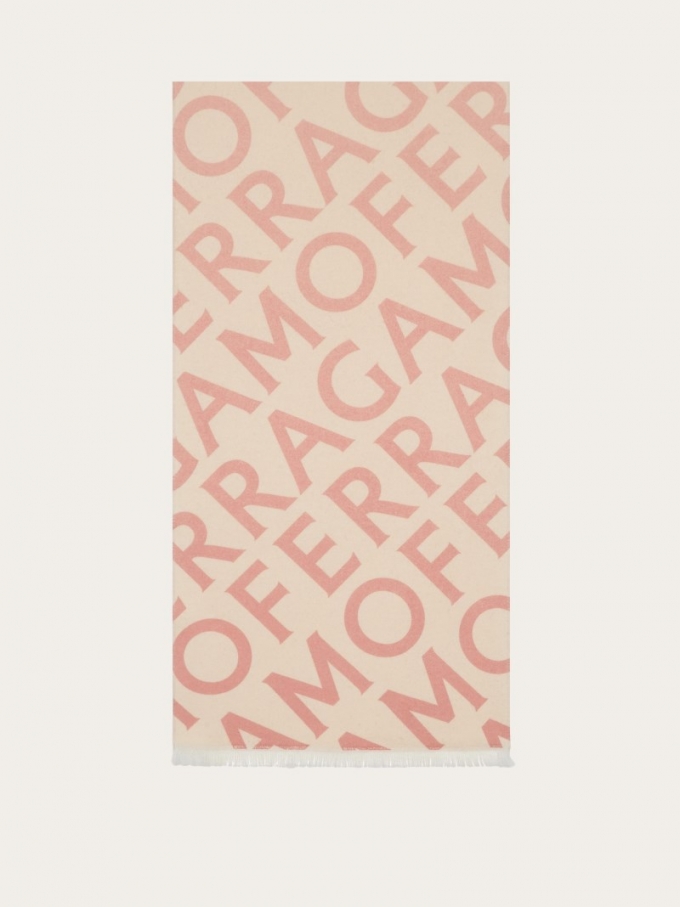 Ferragamo | Women's Double Scarf With Lettering - Nylund Pink/Mascarpone