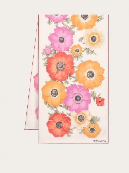 Ferragamo | Women's Anemone Print Silk Scarf - Ivory/Pink/Orange