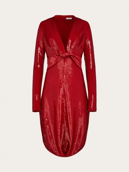 Ferragamo | Women's Sequin Dress With Knot Detail - Scarlet Red