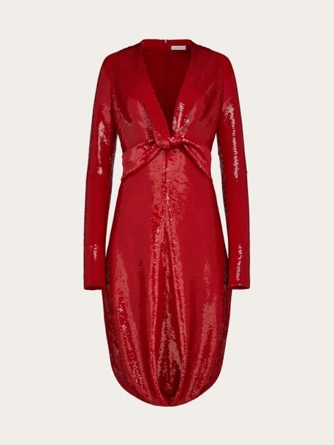 Ferragamo | Women's Sequin Dress With Knot Detail - Scarlet Red