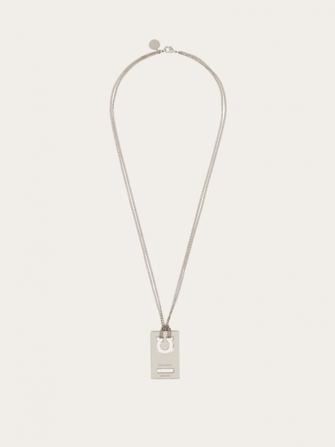 Ferragamo | Men's Monogram Pendant Necklace - Palladium