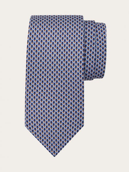 Ferragamo | Men's Owl Print Silk Tie - Navy Blue