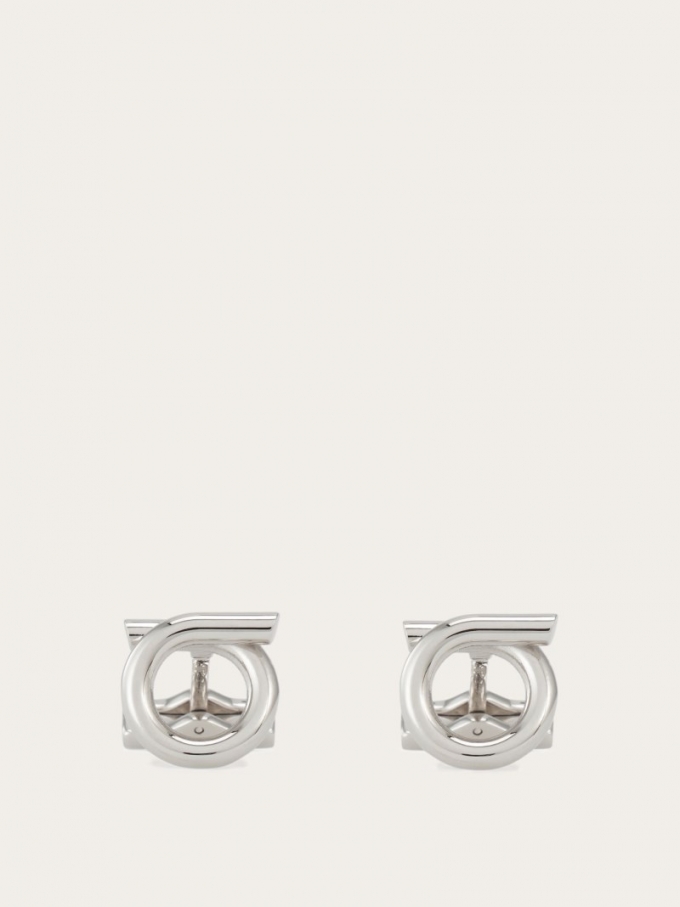 Ferragamo | Men's Gancini Cufflinks - Palladium