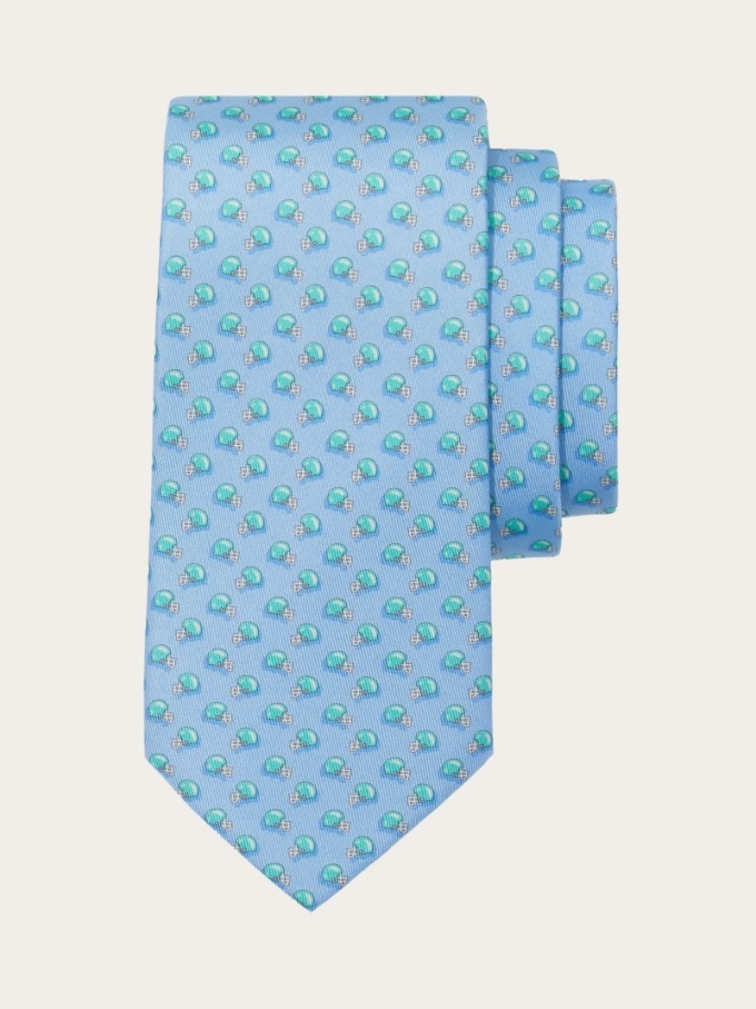 Ferragamo | Men's Football Print Silk Tie - Light Blue