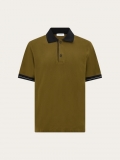 Ferragamo | Men's Polo Shirt With Color Block Detail - Olive Green/Black/White