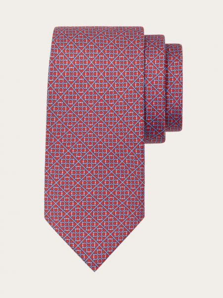 Ferragamo | Men's Square Gancini Print Silk Tie - Red