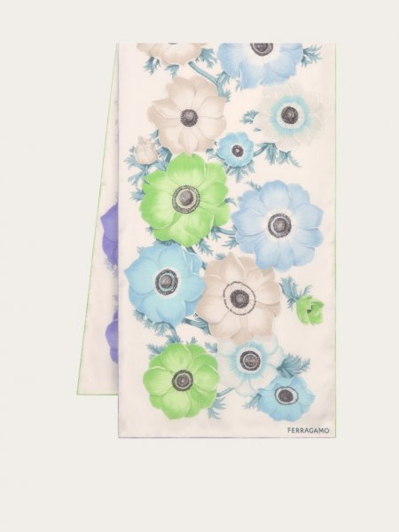 Ferragamo | Women's Anemone Print Silk Scarf - Lavender/Ivory/Light Blue