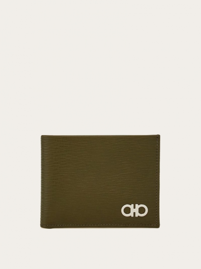 Ferragamo | Men's Gancini Wallet - Olive Green/Testa Di Moro/Coffee