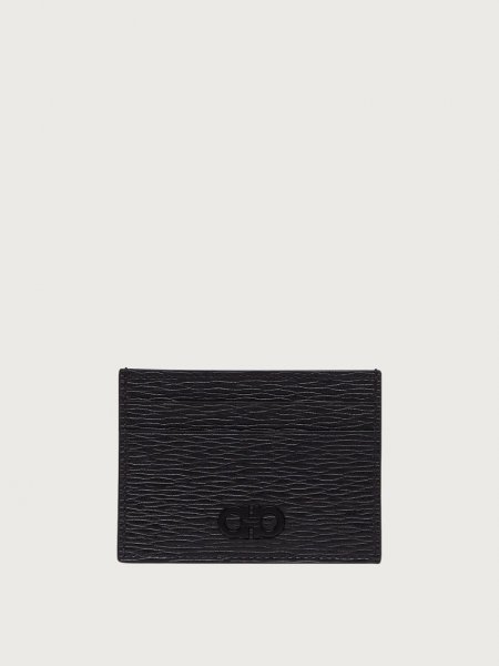 Ferragamo | Men's Gancini Credit Card Holder - Black/Ferragamo Red