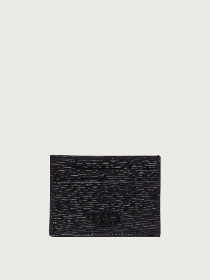 Ferragamo | Men's Gancini Credit Card Holder - Black/Ferragamo Red