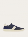 Ferragamo | Men's Low Top Sneaker With Signature - Marine Blue/Mascarpone