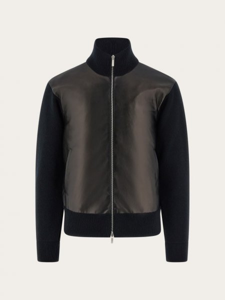 Ferragamo | Men's Blouson With Leather Inserts - Black