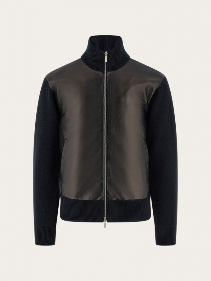 Ferragamo | Men's Blouson With Leather Inserts - Black