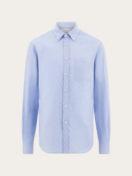 Ferragamo | Men's Monogram Shirt - Oxford Blue