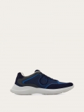 Ferragamo | Men's Low Top Sneaker With Gancini Ornament - Navy Blue