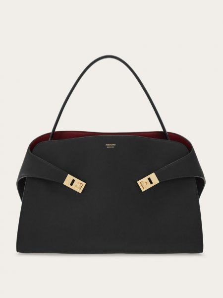 Ferragamo | Women's Hug Soft Bicolor Shoulder Bag - Black/Burgundy