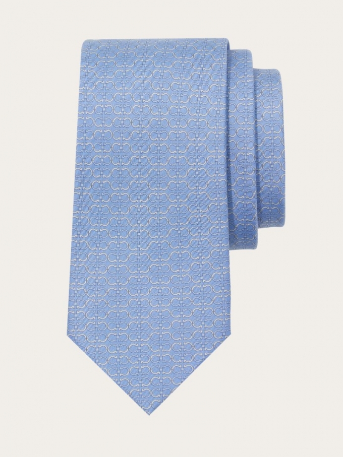 Ferragamo | Men's Gancini Print Silk Tie - Light Blue