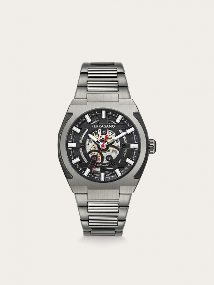 Ferragamo | Men's Supreme Skeleton Watch - Ip Gun/Black