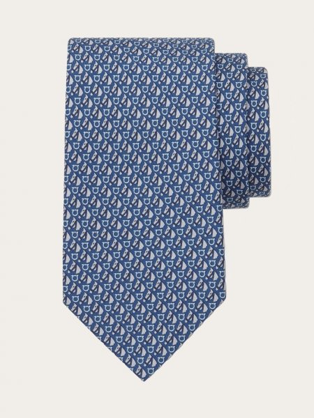 Ferragamo | Men's Equestrian Print Silk Tie - Navy Blue