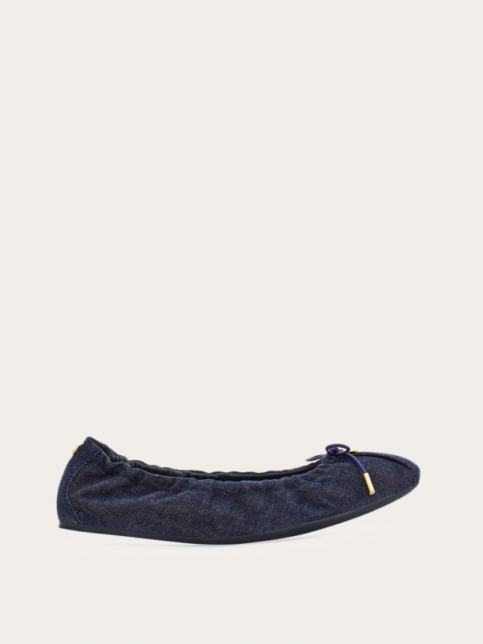 Ferragamo | Women's Elasticated Ballet Flat - Navy Blue