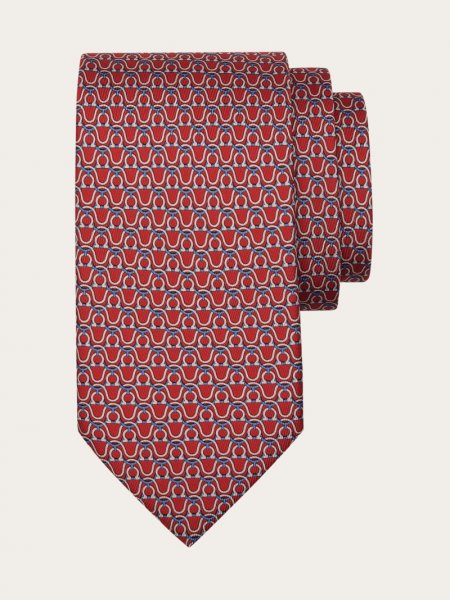 Ferragamo | Men's Gancini Print Silk Tie - Red