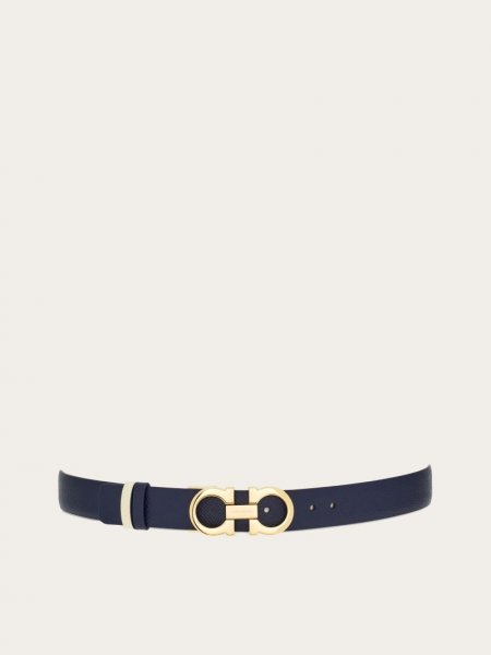 Ferragamo | Women's Reversible And Adjustable Gancini Belt - Midnight Blue/Mascarpone