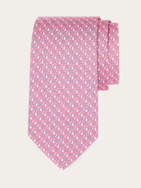 Ferragamo | Men's Equestrian Print Silk Tie - Pink