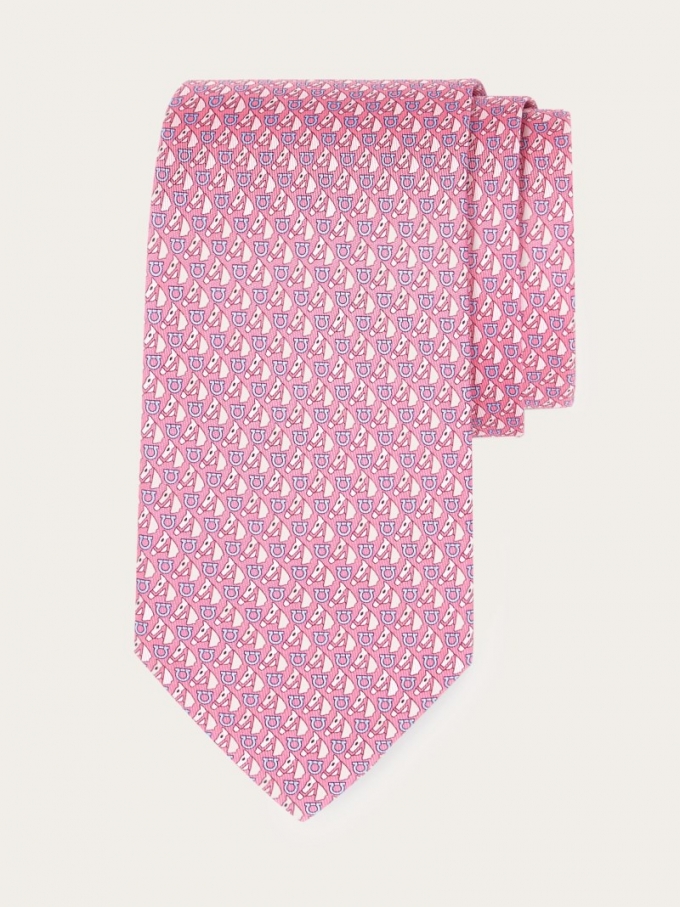 Ferragamo | Men's Equestrian Print Silk Tie - Pink