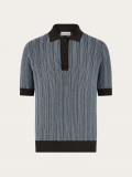 Ferragamo | Men's Polo With Vertical Stripes - Espresso/Light Blue