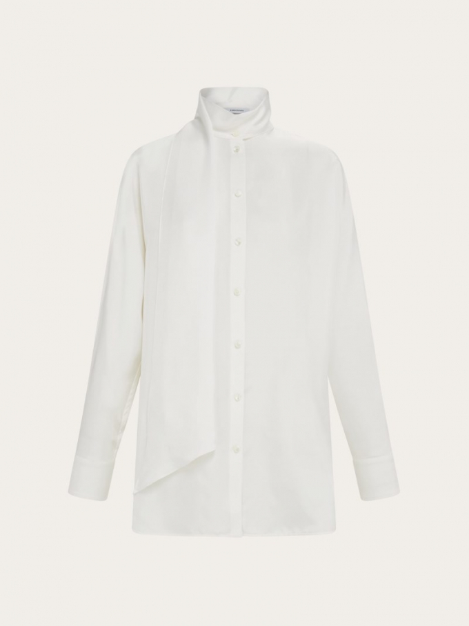 Ferragamo | Women's Viscose Blouse With Sash Collar - Mascarpone