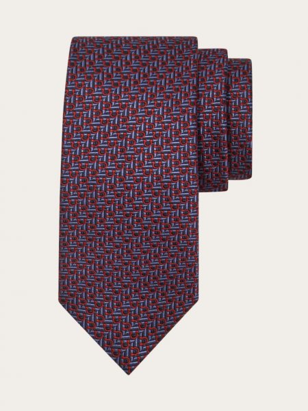 Ferragamo | Men's Jacquard Tie With Diagonal Gancini - Blue/Bordeaux