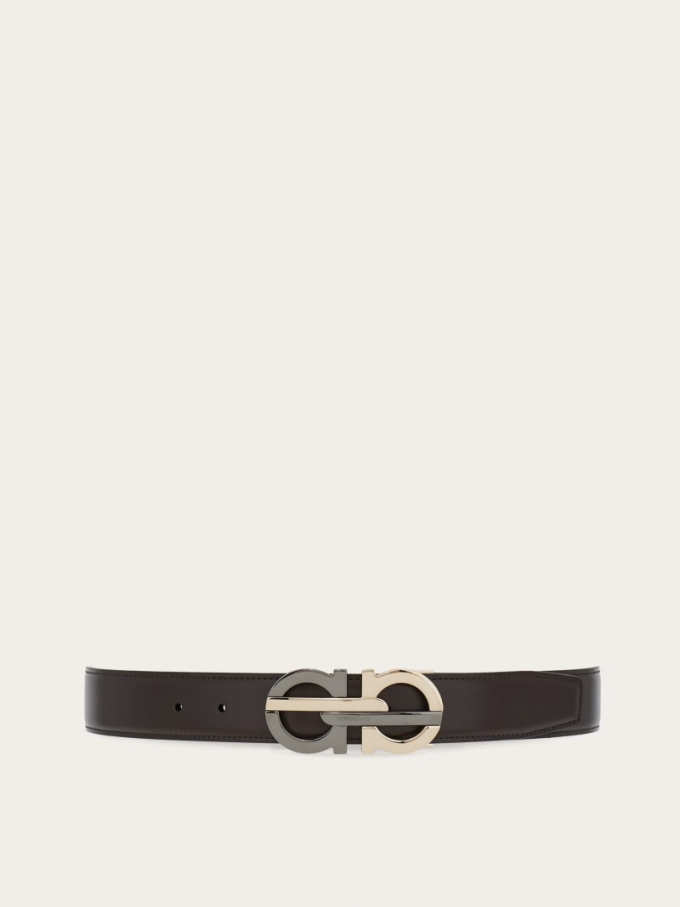 Ferragamo | Men's Reversible And Adjustable Gancini Belt - Testa Di Moro/Black