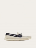 Ferragamo | Men's Boat Shoe With Gancini Ornament - Mascarpone/Navy Blue