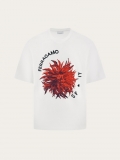 Ferragamo | Men's Short Sleeved T-Shirt With Maxi Print Detail - White/Red/Bordeaux