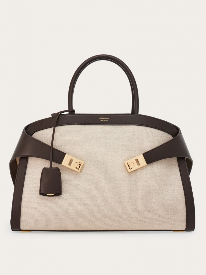 Ferragamo | Women's Hug Handbag - Natural/Testa Di Moro