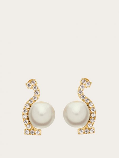 Ferragamo | Women's Earrings With Pearl And Crystals - Gold