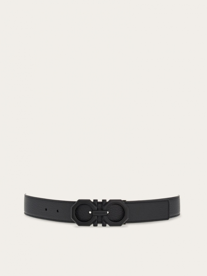 Ferragamo | Men's Reversible And Adjustable Gancini Belt - Black/Dark Grey