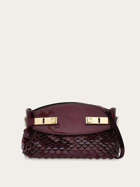 Ferragamo | Women's Hug Soft Crossbody Bag With Sequins - Burgundy