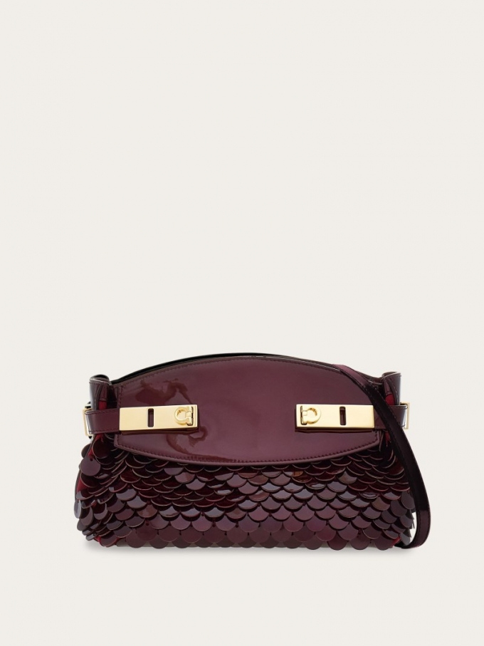 Ferragamo | Women's Hug Soft Crossbody Bag With Sequins - Burgundy