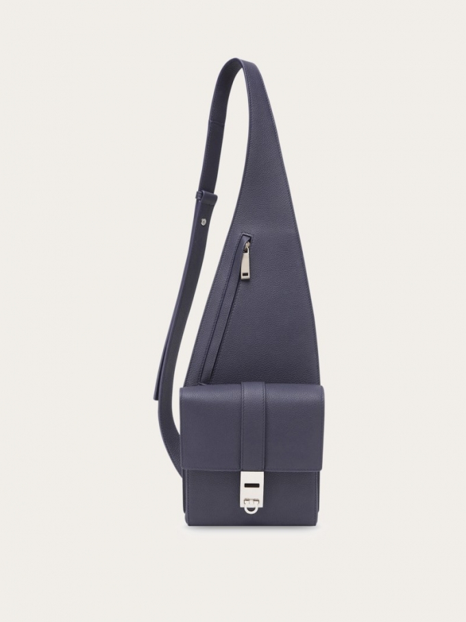 Ferragamo | Men's Asymmetric Shoulder Bag - Midnight Blue