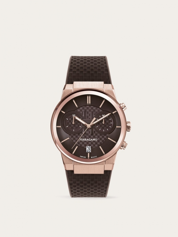 Ferragamo | Men's Sapphire Chrono Watch - Ip Rose Gold/Brown