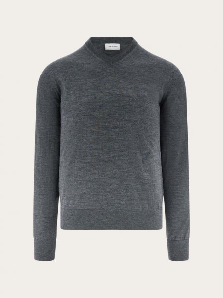 Ferragamo | Men's V-Neck Sweater - Charcoal