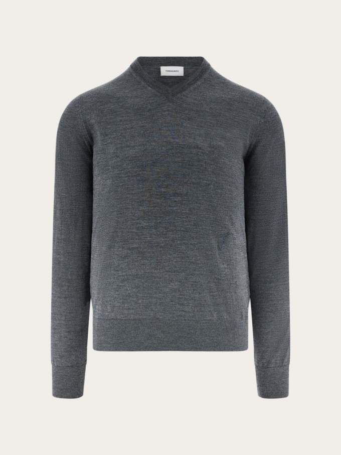 Ferragamo | Men's V-Neck Sweater - Charcoal