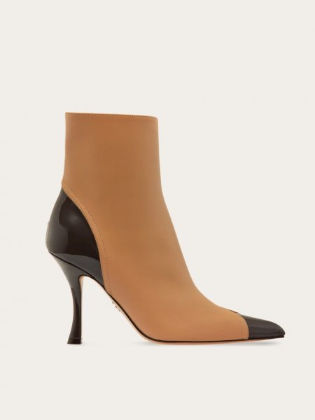 Ferragamo | Women's Ankle Boot With Contrasting Inlays - Testa Di Moro/Light Camel