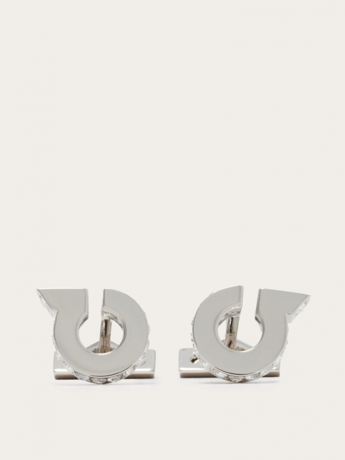 Ferragamo | Men's Gancini Cufflinks With Crystals - Palladium