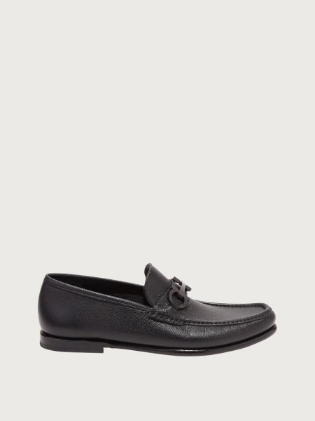 Ferragamo | Men's Moccasin With Gancini Ornament - Black