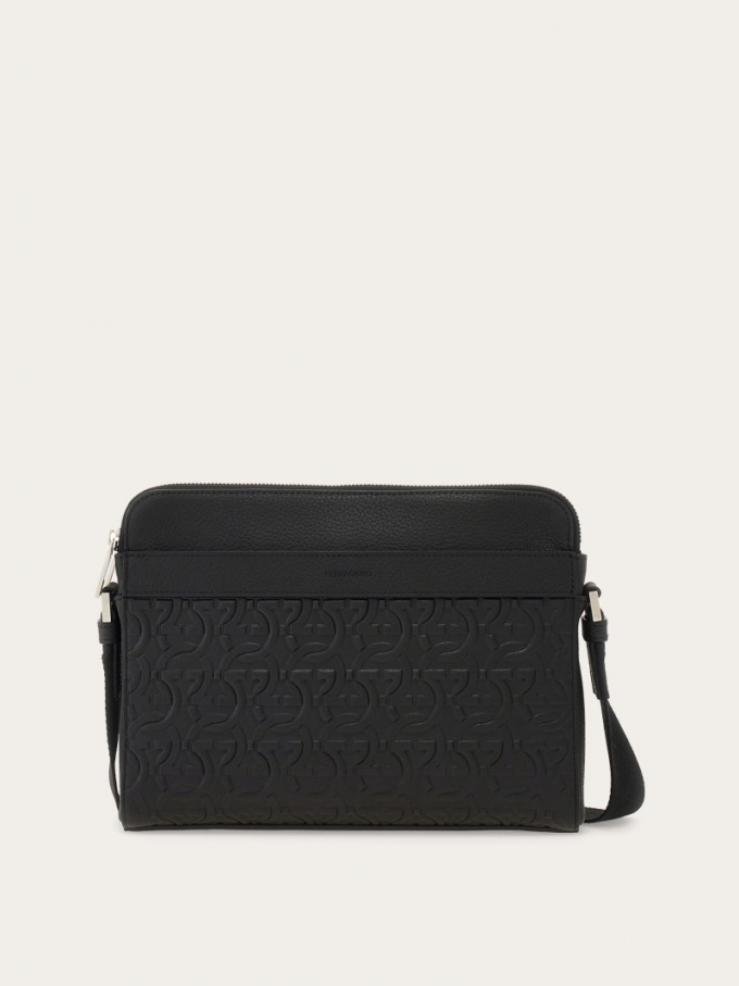 Ferragamo | Men's Embossed Gancini Crossbody Bag - Black